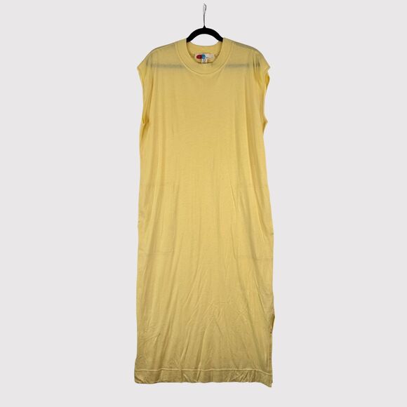 Free People FP Beach Womens Dress Yellow All Day Long Midi T Shirt Slit Medium - Picture 2 of 11